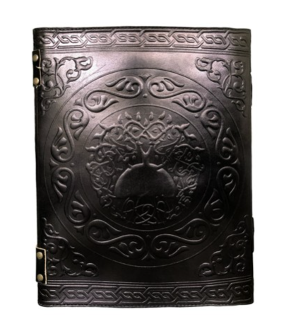 Black Witchcraft Pentagram Wiccan Embossed Leather Journal Hardcover Notebook White Unlined Recycled Cotton Paper Sketchbook Book of Shadows Organizer Diary for Women and Men