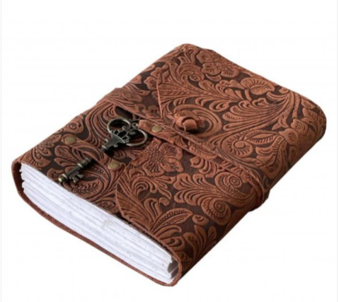 Handmade Garden Flower Embossed Leather Journal Softcover Notebook Recycled White Unlined Cotton Paper Sketchbook Book of Shadows Organizer Diary for Men and Women