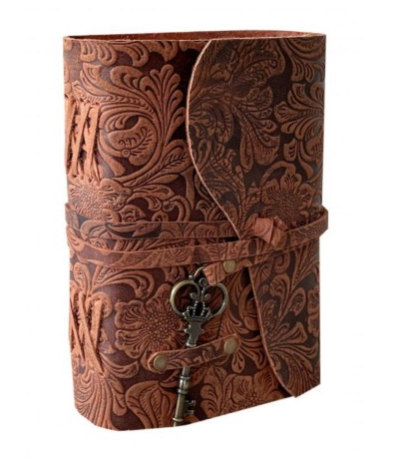 Handmade Garden Flower Embossed Leather Journal Softcover Notebook Recycled White Unlined Cotton Paper Sketchbook Book of Shadows Organizer Diary for Men and Women