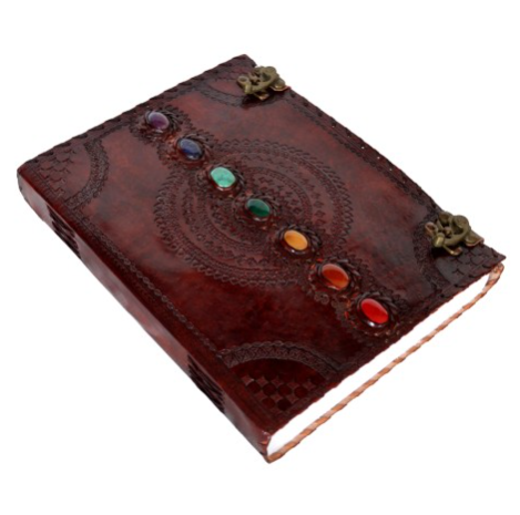 Handmade Large Leather Journal Seven Chakra Stone Embossed Diary White Unlined Recycled Cotton Paper Book of Shadows Hardcover Vintage Notebook Sketchbook Organizer Diary for Unisex