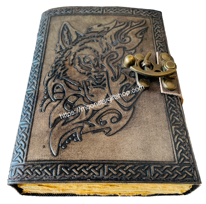 Leather Journal Traveler Diary Custom Sketchbook Celtic Magical Wolf Face Notebook Journal Gift Vintage Handmade Large Embossed