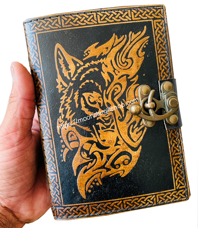 Wholesaler-Wolf-Face-Wicca-Wiccan-Antique-Yellow-Black-Leather-NeoPagan-Leather-Journal-Spell-Book-Of-Shadows-Sketchbook-Drawing-Scrapbook-Blank-Unlined-Paper