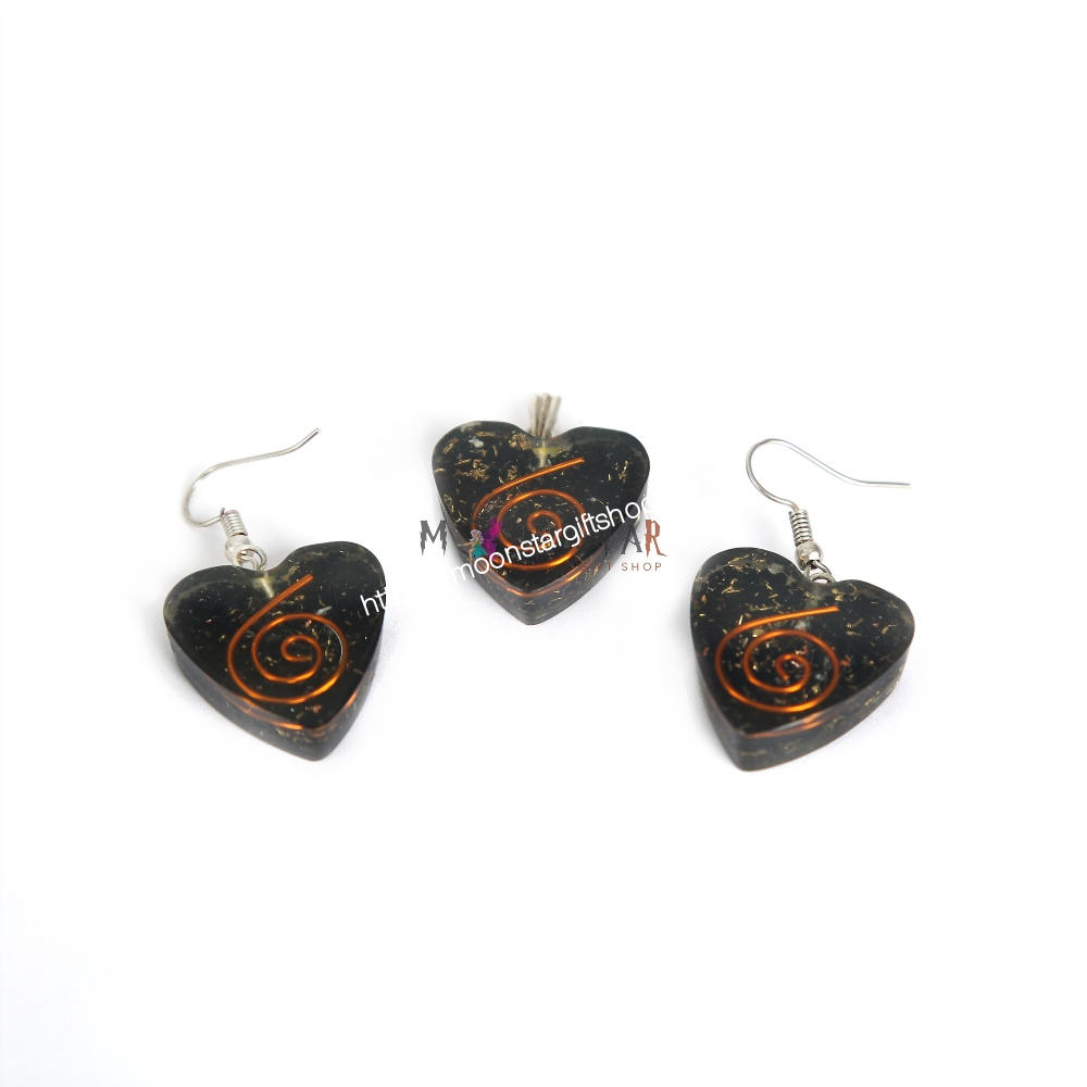 Black Color Heart Crystal Stone Pendant & Earrings