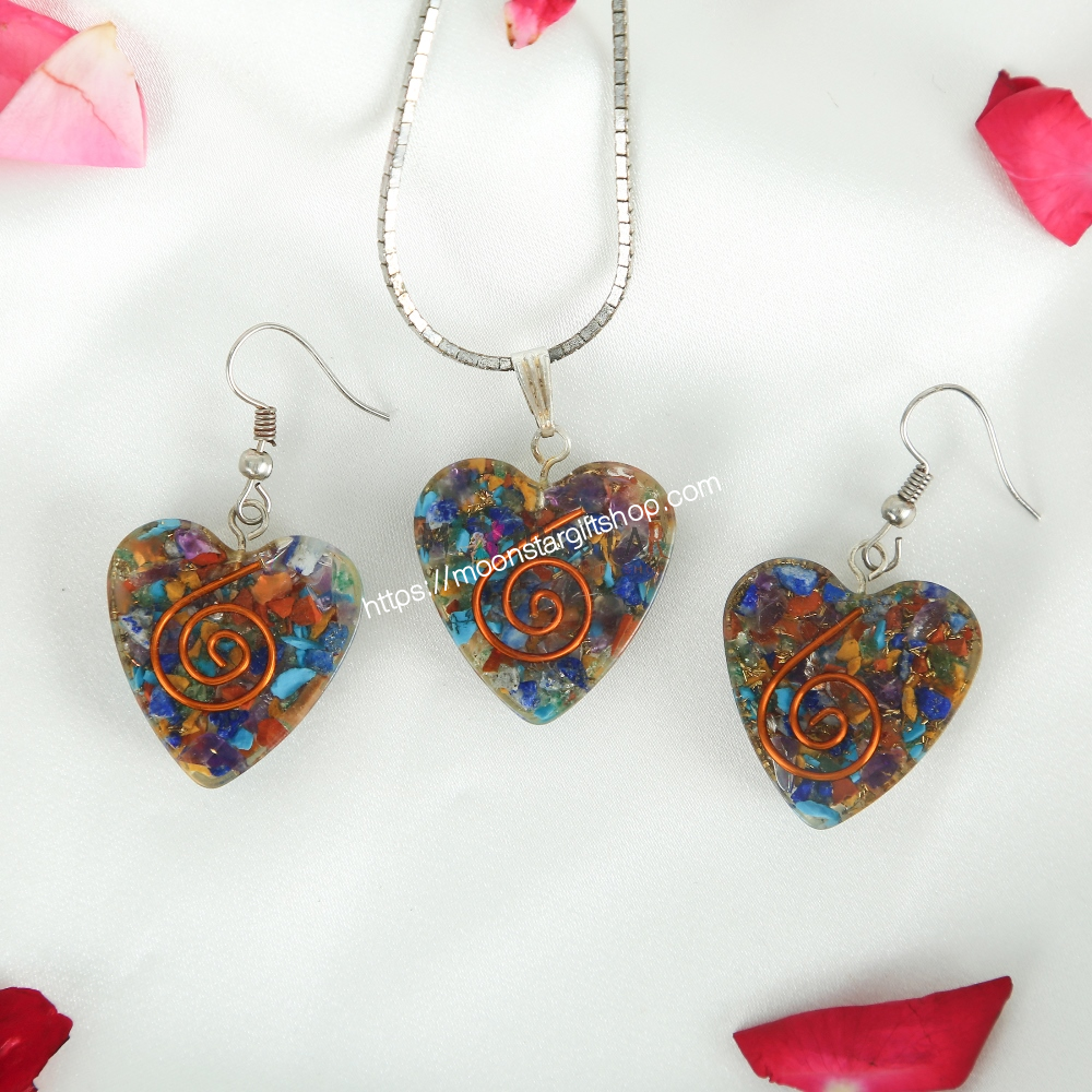 Blue Color Heart Crystal Stone Pendant & Earings