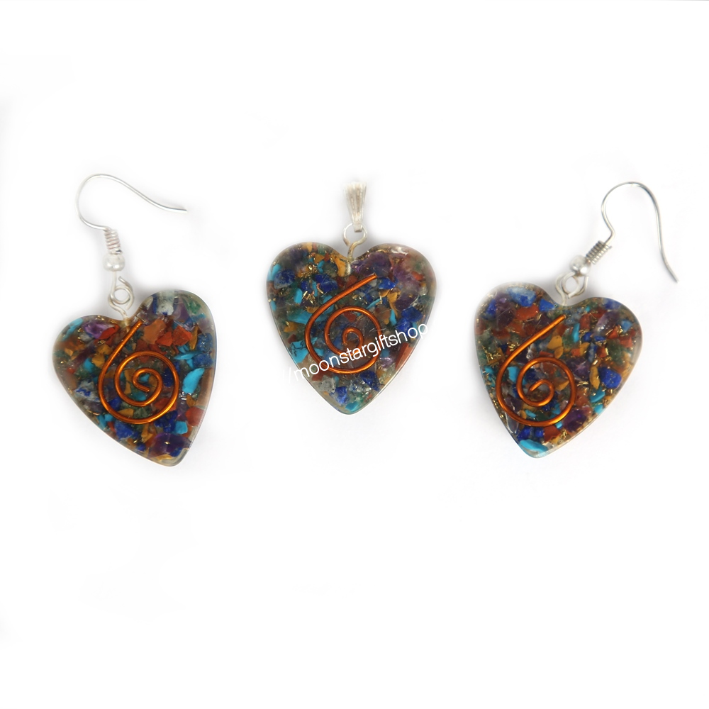 Blue Color Heart Crystal Stone Pendant & Earings