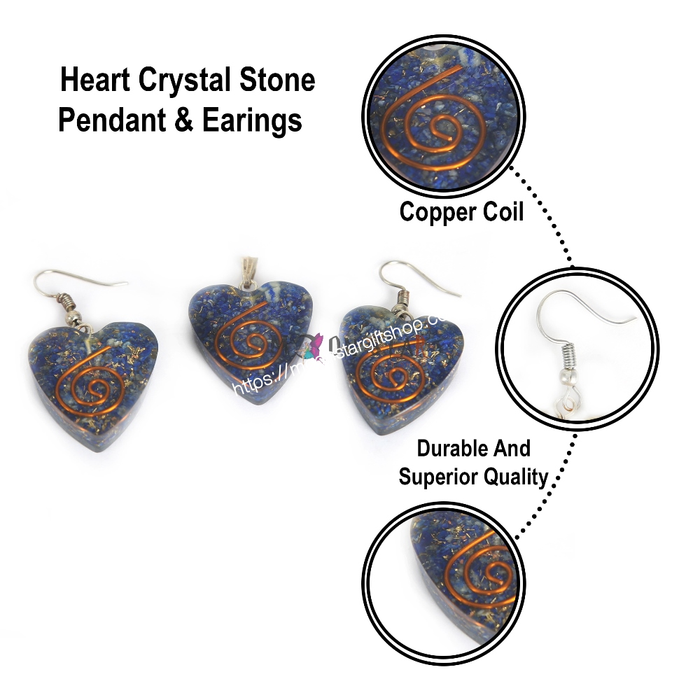 Royal Blue Color Heart Crystal Stone Pendant & Earings