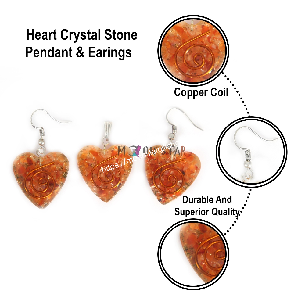 Golden Color Heart Crystal Stone Pendant & Earrings