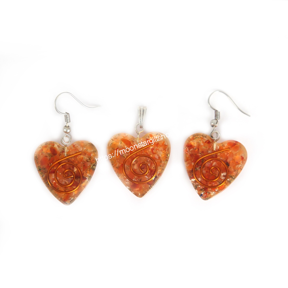 Golden Color Heart Crystal Stone Pendant & Earrings