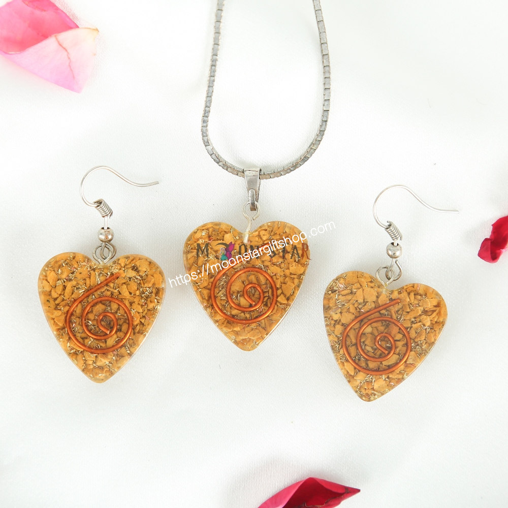 Hear Crystal Stone Pendant & Earrings Jewelry