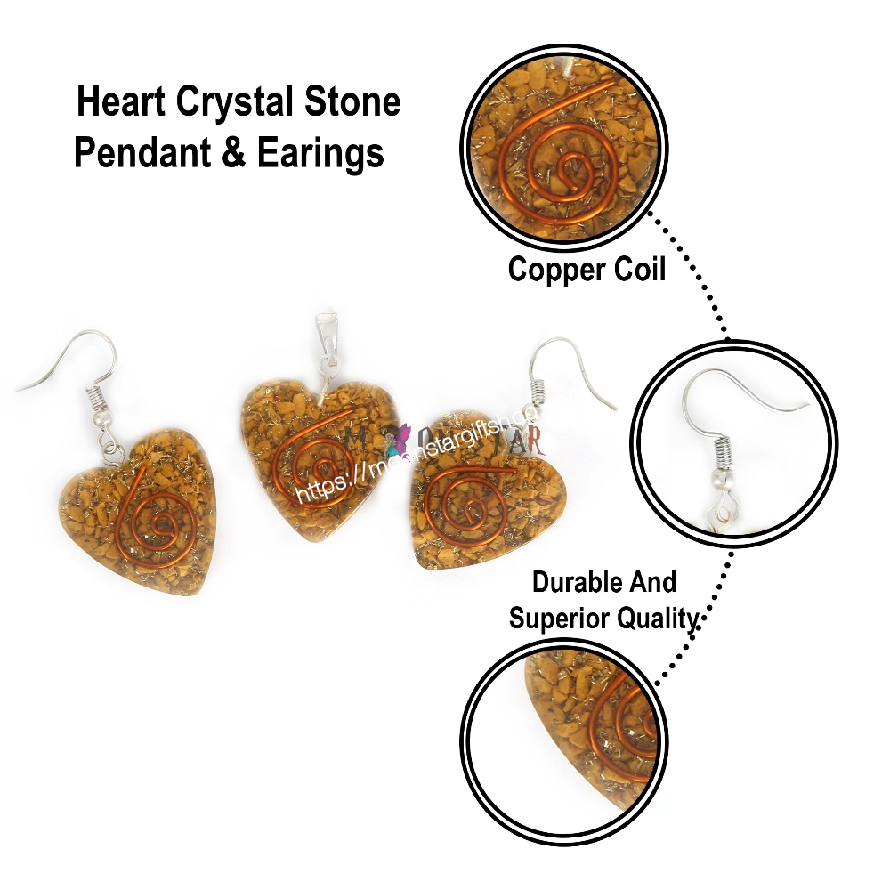Hear Crystal Stone Pendant & Earrings Jewelry