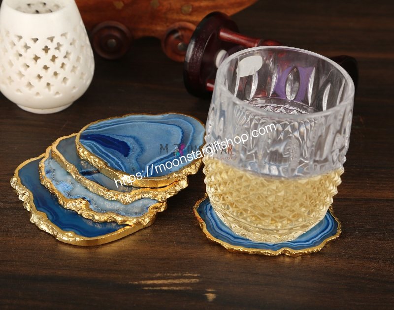 Natural Agate Coasters Bar Beer Coffee Tea Coaster - Set of 4 Coasters - Perfect Table Accessories Tableware