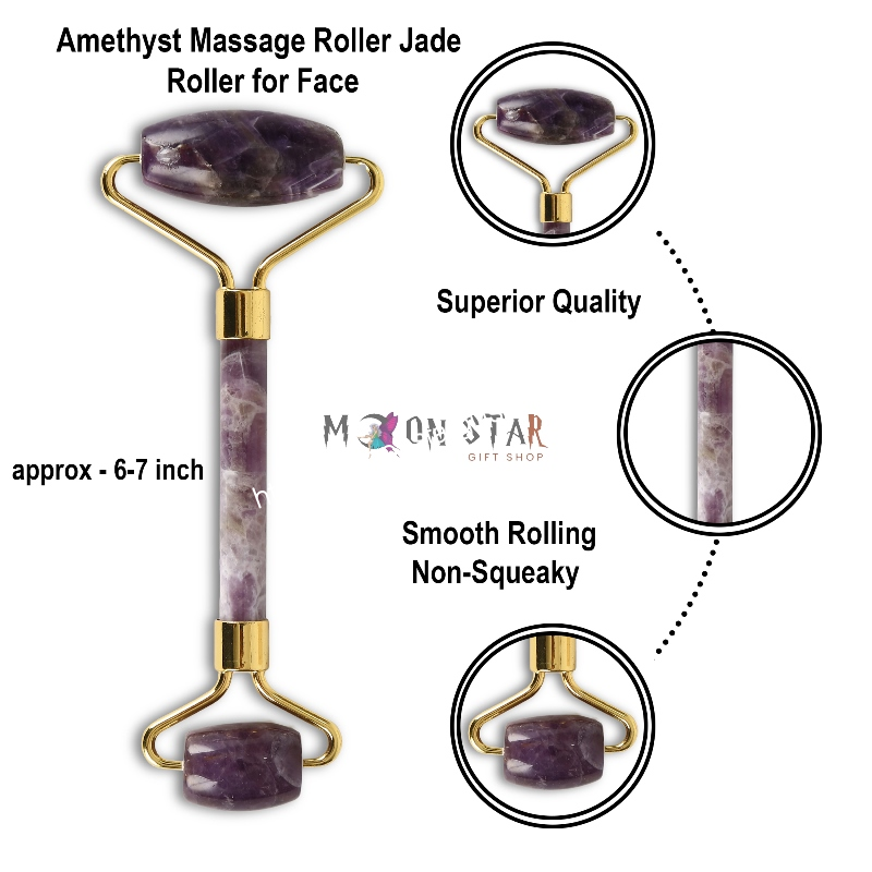 Amethyst Face Neck Massage Roller Gemstone | Skin Care: Brightens, Whitens, Anti-Wrinkle, Anti Aging | Double Head