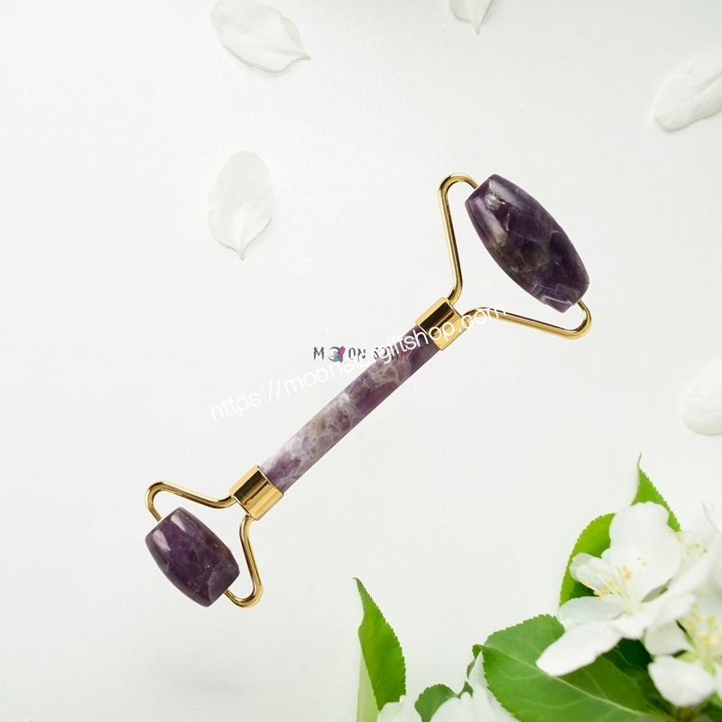 Amethyst Face Neck Massage Roller Gemstone | Skin Care: Brightens, Whitens, Anti-Wrinkle, Anti Aging | Double Head