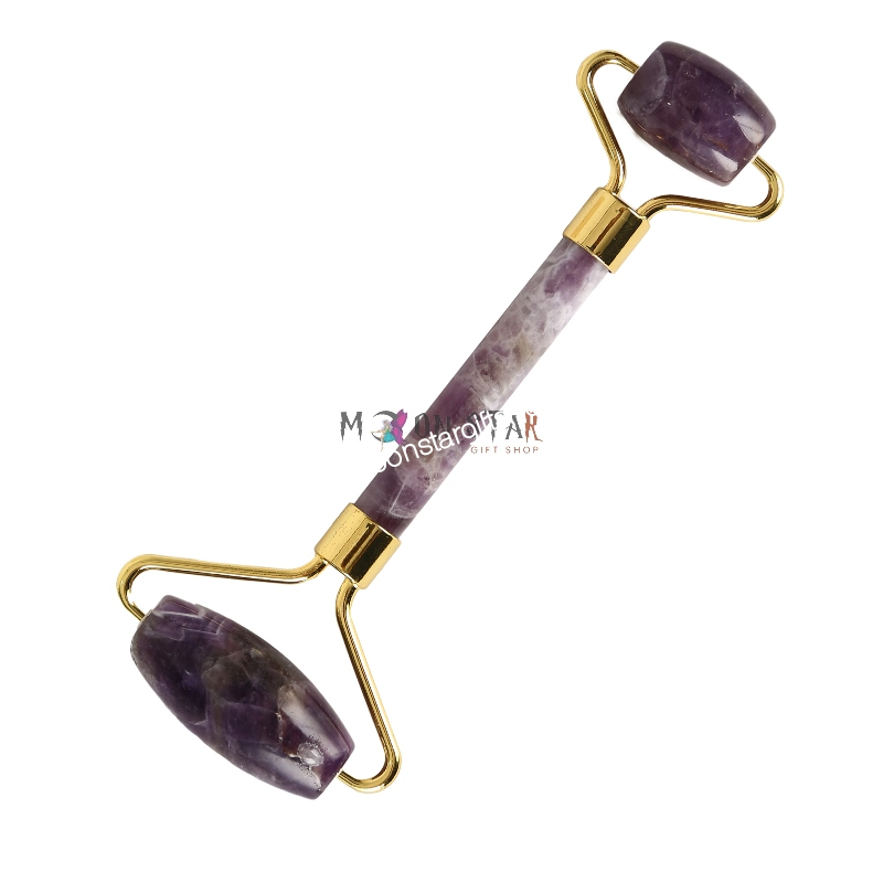 Amethyst Face Neck Massage Roller Gemstone | Skin Care: Brightens, Whitens, Anti-Wrinkle, Anti Aging | Double Head