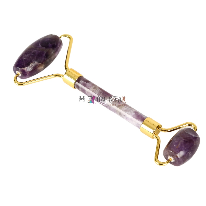 Amethyst Face Neck Massage Roller Gemstone | Skin Care: Brightens, Whitens, Anti-Wrinkle, Anti Aging | Double Head