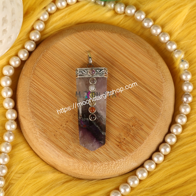 7 Chakra Rainbow Dark Color Moonstone pencil Pendant