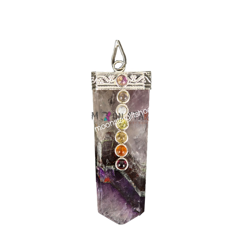 7 Chakra Rainbow Dark Color Moonstone pencil Pendant