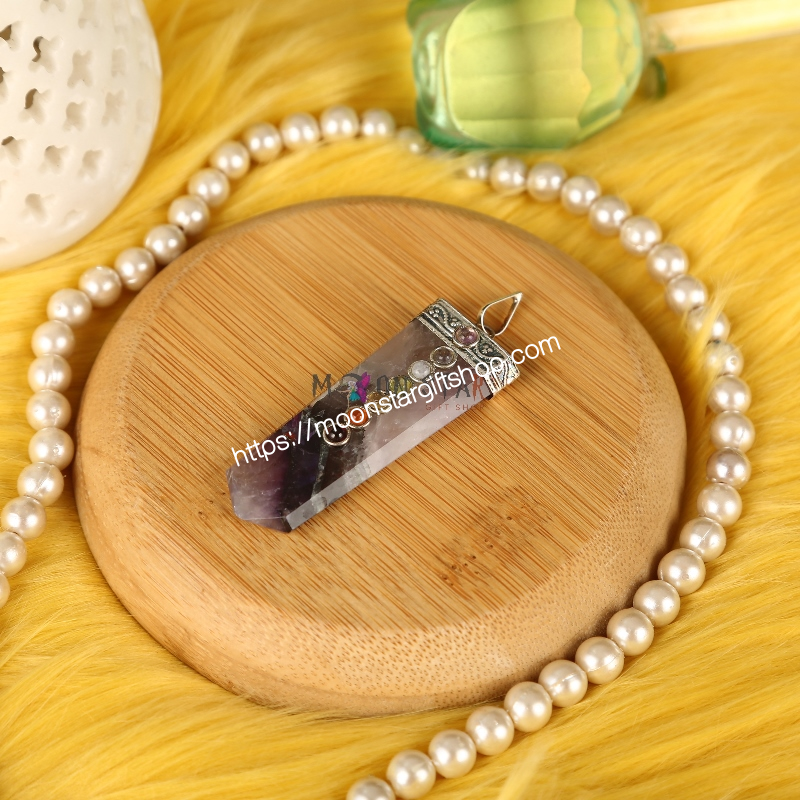7 Chakra Rainbow Dark Color Moonstone pencil Pendant
