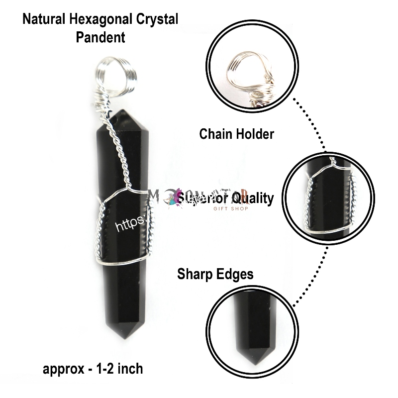 Natural Hexagonal Crystal Black color Pendant Gifts for Women, Power Energy Reiki Spiritual Hippie Witch Jewelry Birthday Gifts
