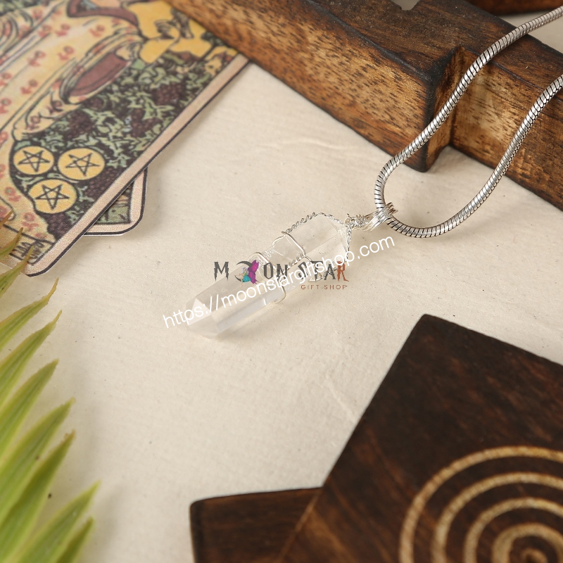 Natural Hexagonal Crystal White color Pendant Gifts for Women, Power Energy Reiki Spiritual Hippie Witch Jewelry Birthday Gifts
