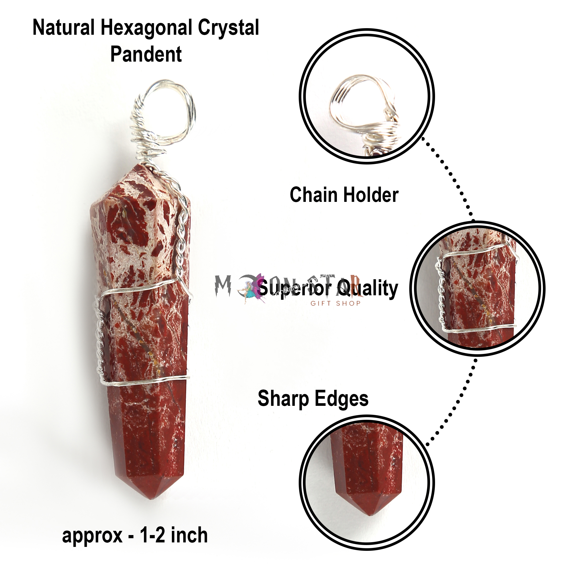 Red and White Color Hexagonal Crystal Stone stone Pendant