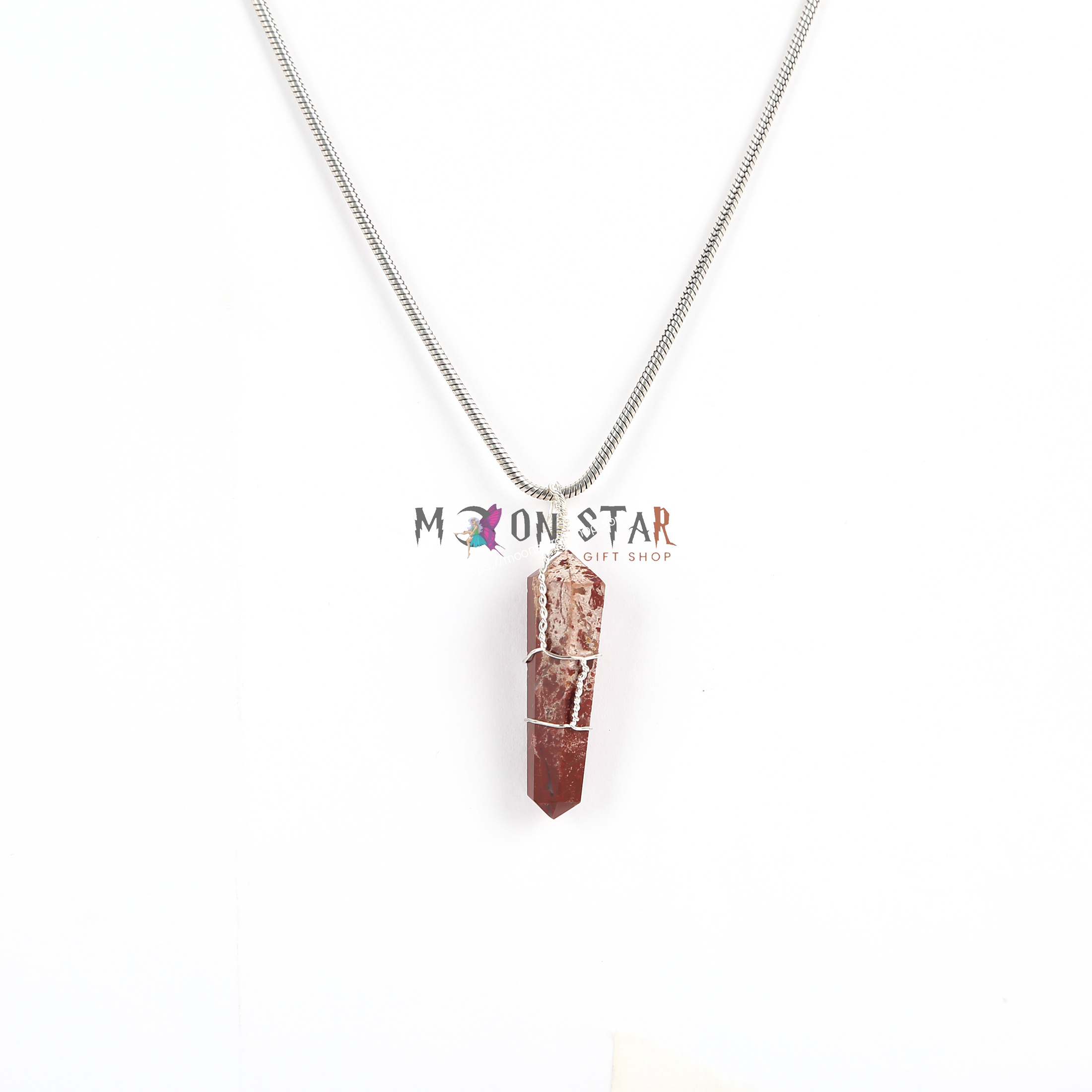 Red and White Color Hexagonal Crystal Stone stone Pendant