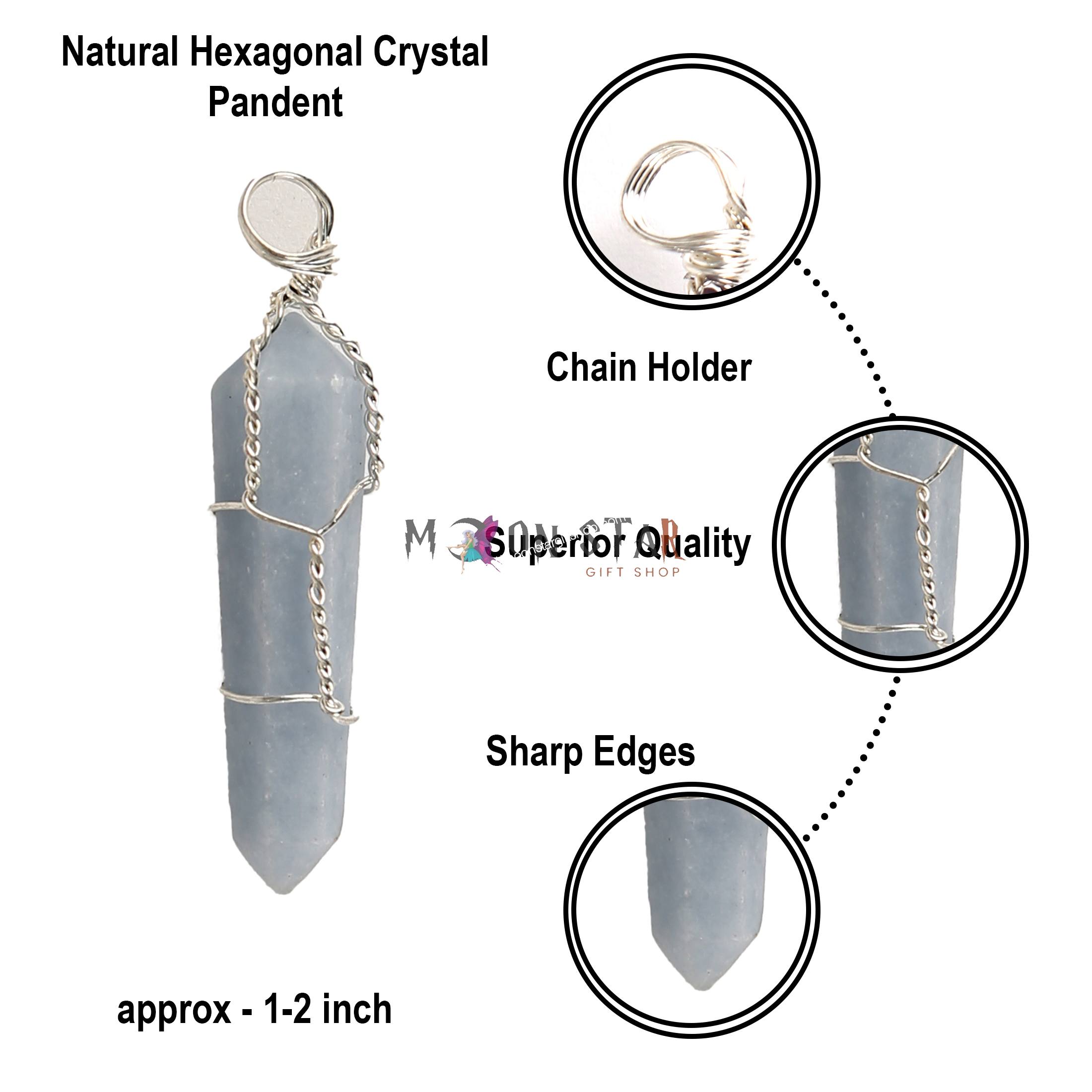 Gray Color Hexagonal Crystal Stone stone Pendant