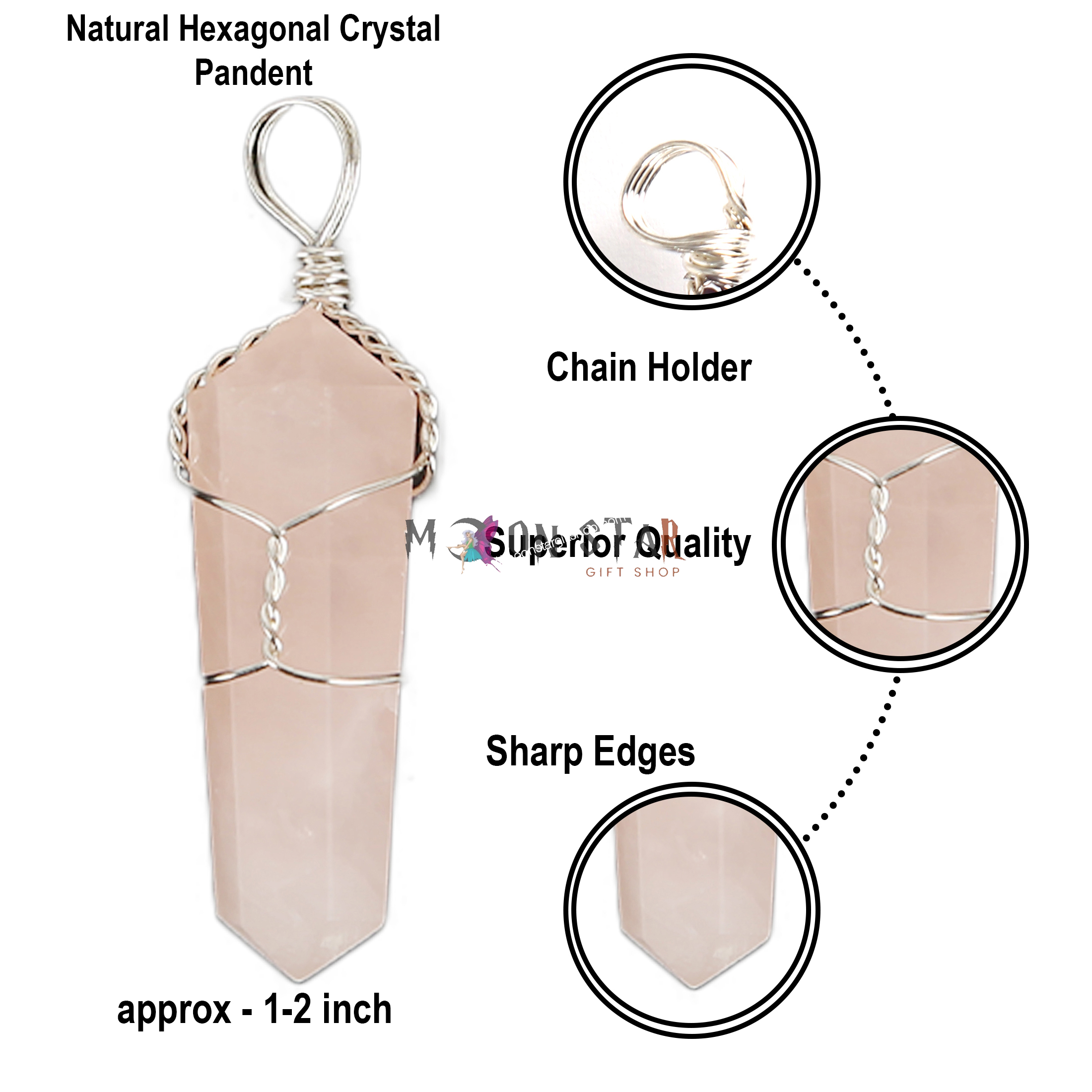 White Rose Color Hexagonal Crystal Stone Pendant