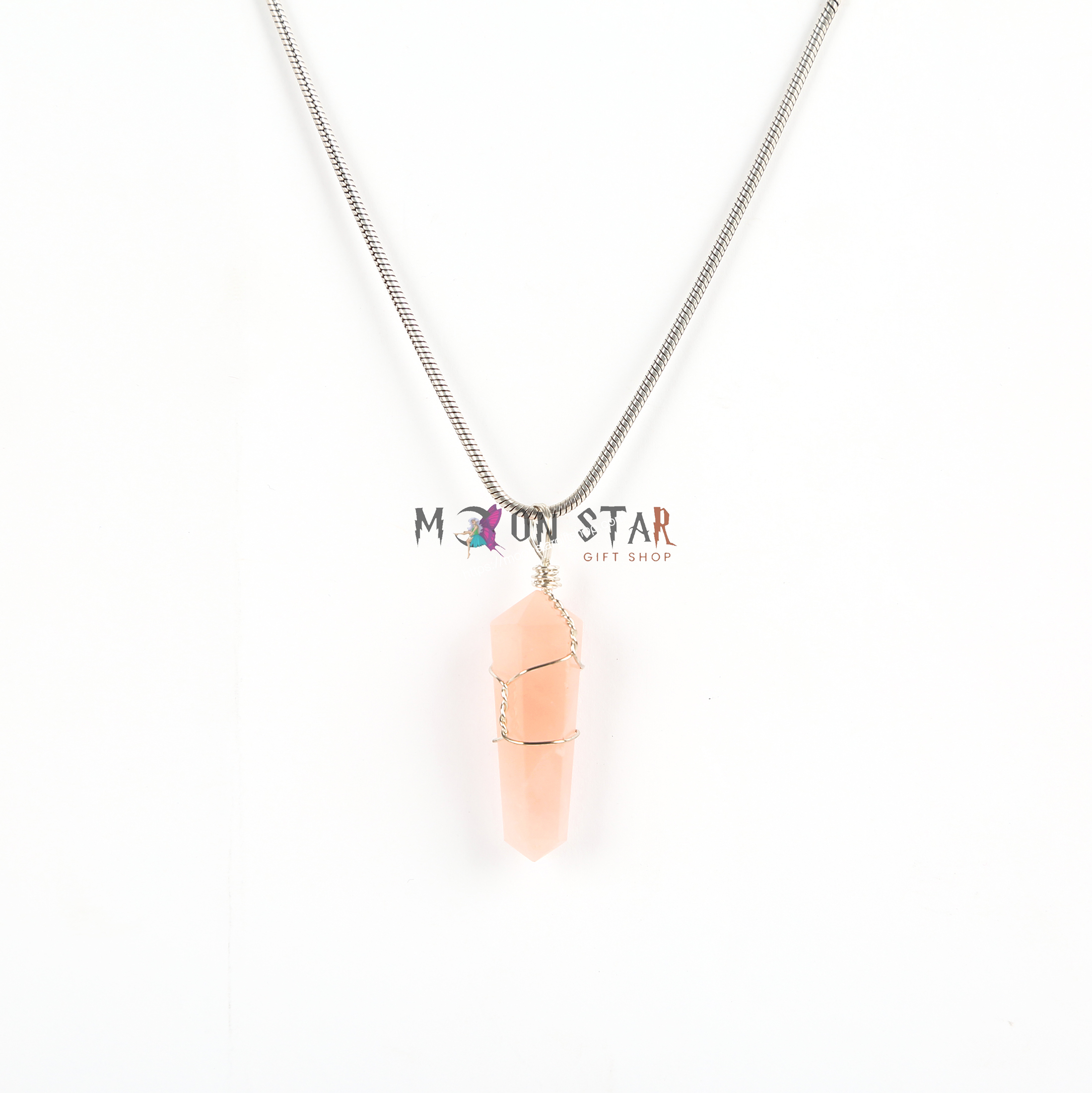 White Rose Color Hexagonal Crystal Stone Pendant