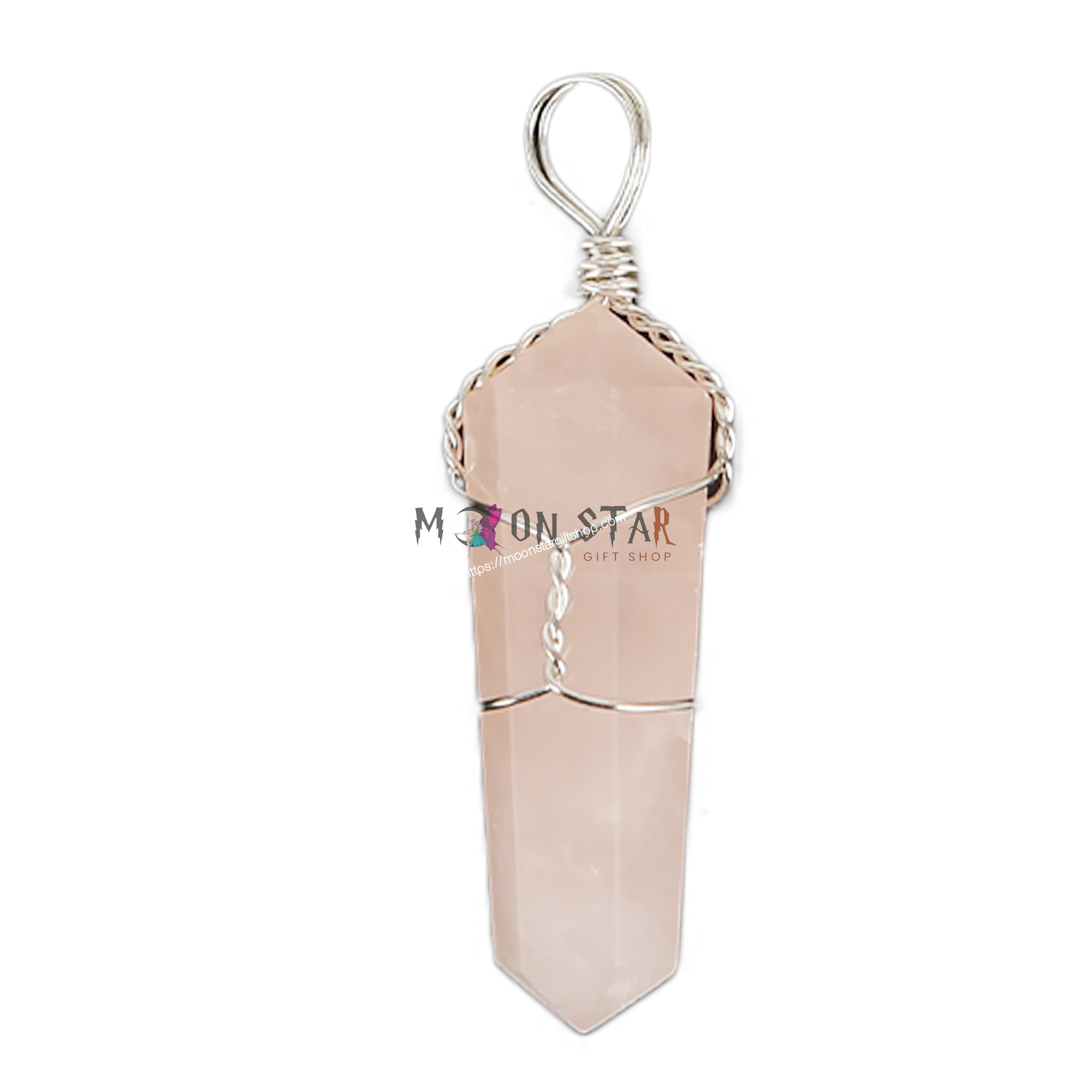 White Rose Color Hexagonal Crystal Stone Pendant