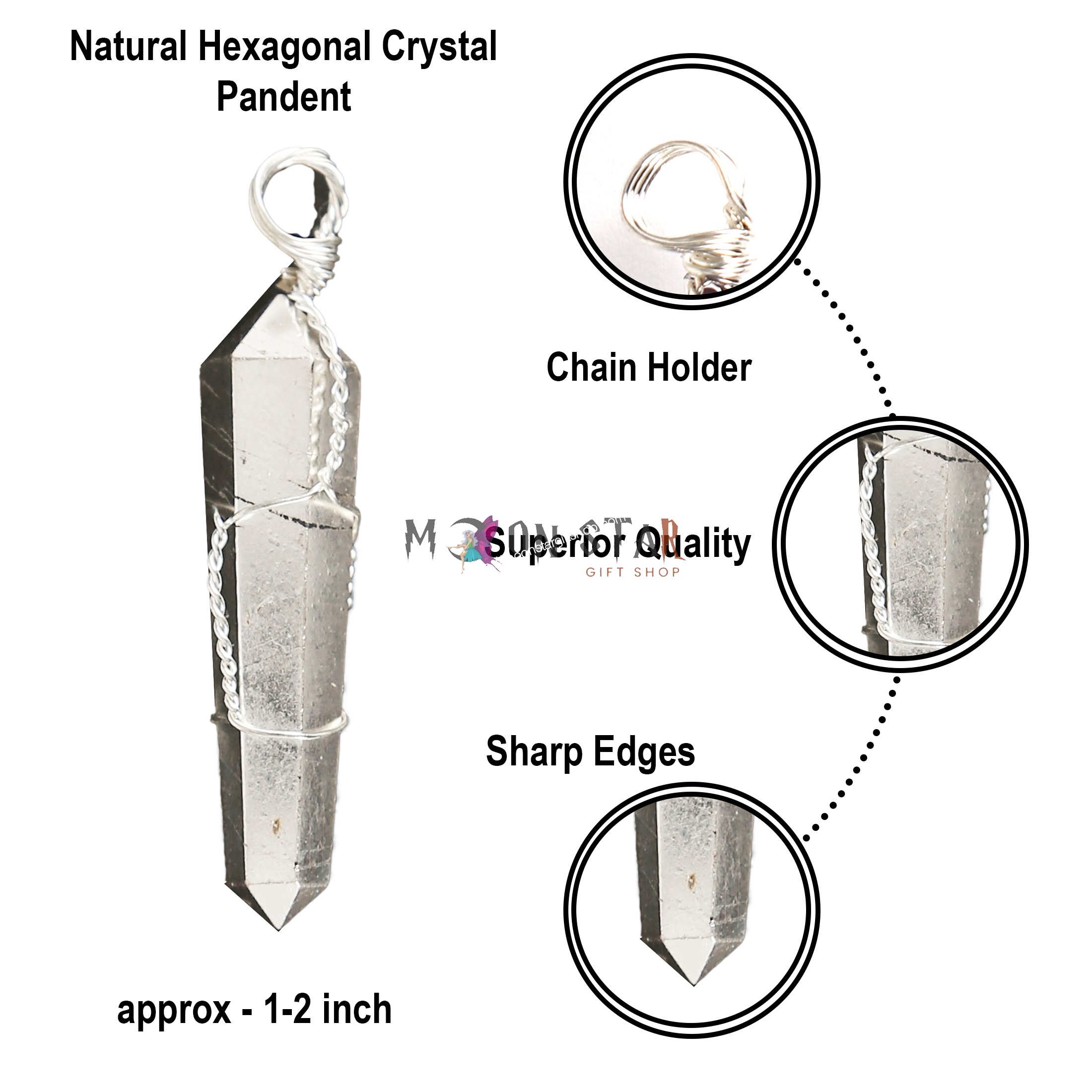 Silver Color Hexagonal Crystal Stone Pendant