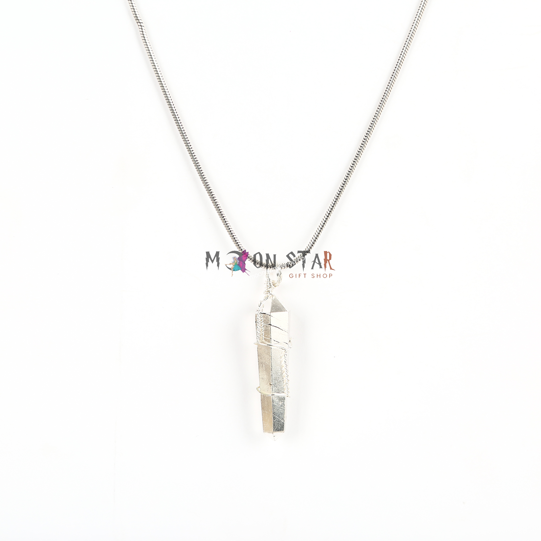 Silver Color Hexagonal Crystal Stone Pendant