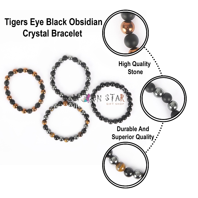 Tiger Eye Black Obsidian Hematite Bracelet